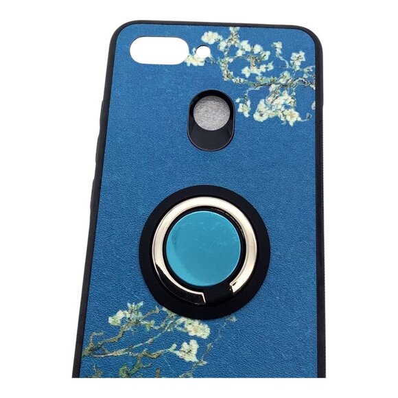 Xiaomi Redmi 6 / 6A Blue Floral Design Phone Case With Circular Ring Holder - Picture 4 of 11